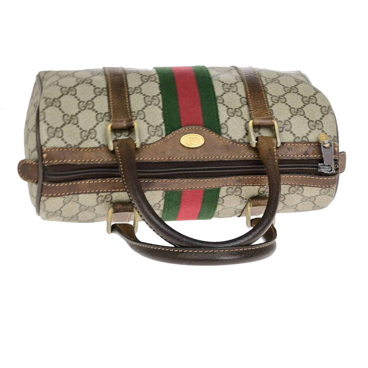 GUCCI Logo Sherry GG Pattern Travel Hand Bag PVC Leather Brown Italy 37YF592