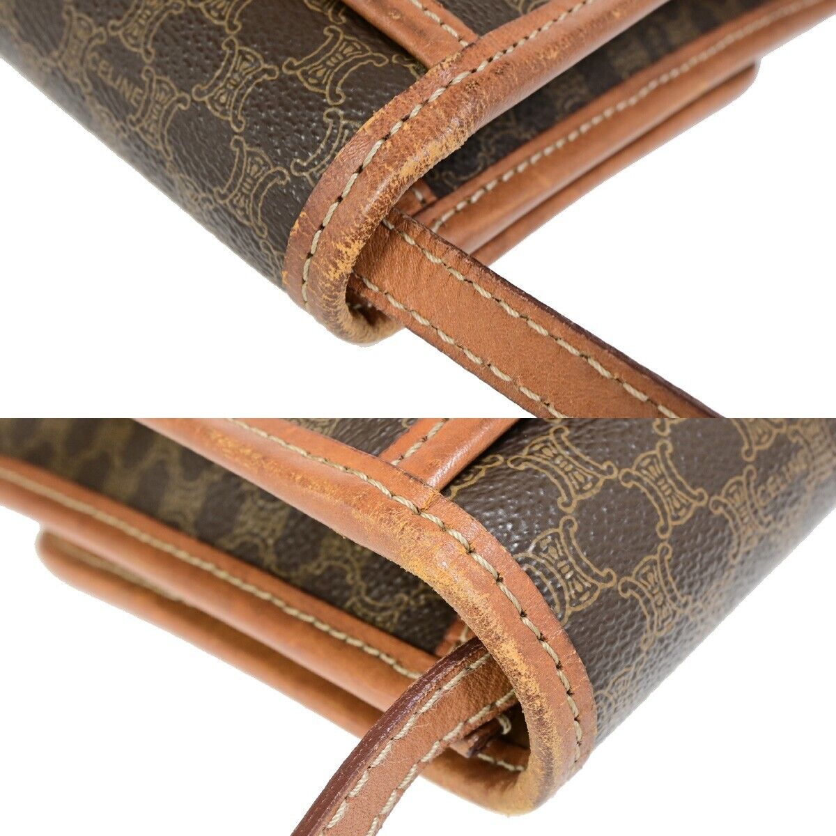 CELINE Logo Macadam Pattern Crossbody Shoulder Bag PVC Leather Brown 62SH929