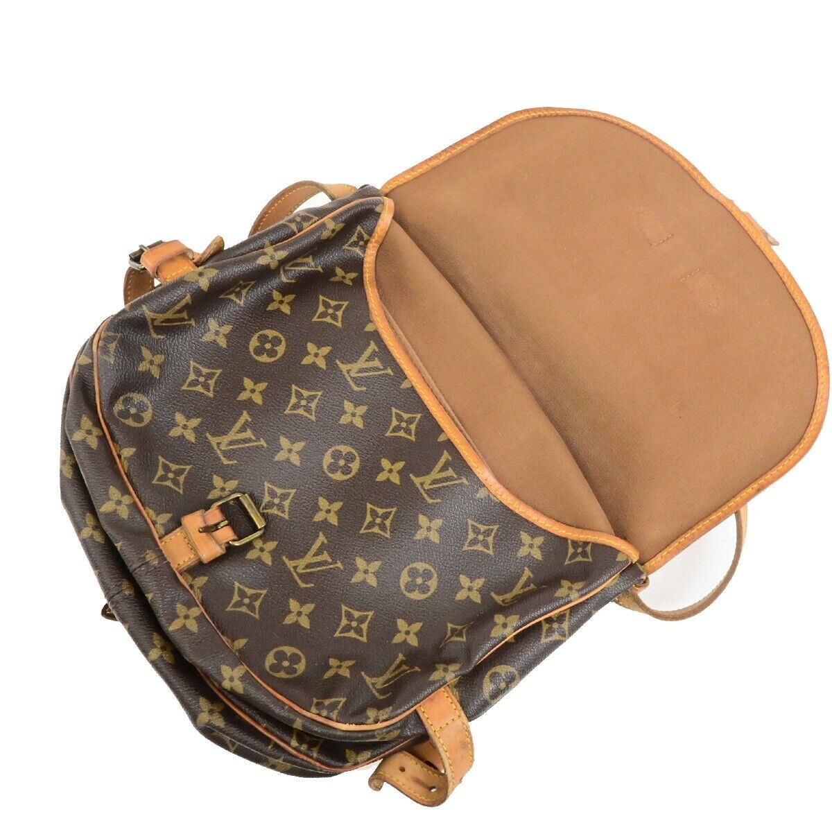 LOUIS VUITTON Logo Saumur 30 Shoulder Bag Monogram Leather Brown M42256 31EE059