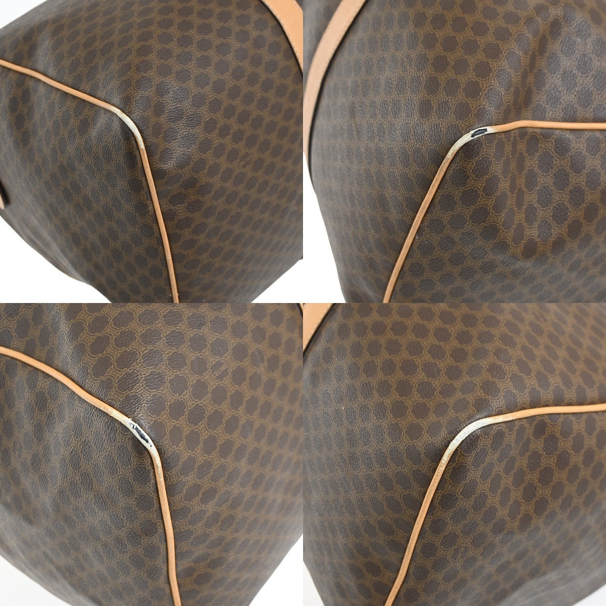 CELINE Logo Macadam Pattern Hand Boston Bag PVC Leather Brown Beige GHW 60DA044