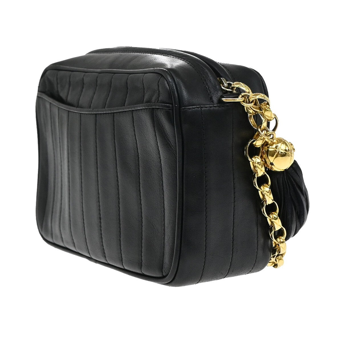 CHANEL Mini Matelasse Tassel Chain Shoulder Bag Leather Black Vintage 629RF270