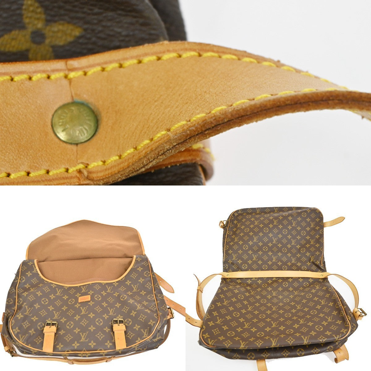 LOUIS VUITTON Logo Saumur 43 Shoulder Bag Monogram Leather Brown M42252 12YH900