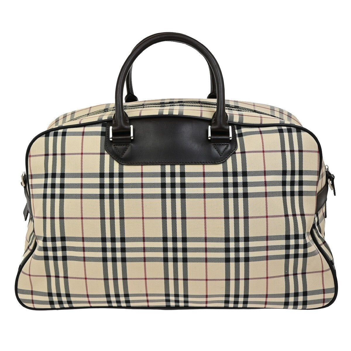 BURBERRY Logo Nova Check Boston Hand Bag Canvas Leather Beige Brown 30FB778