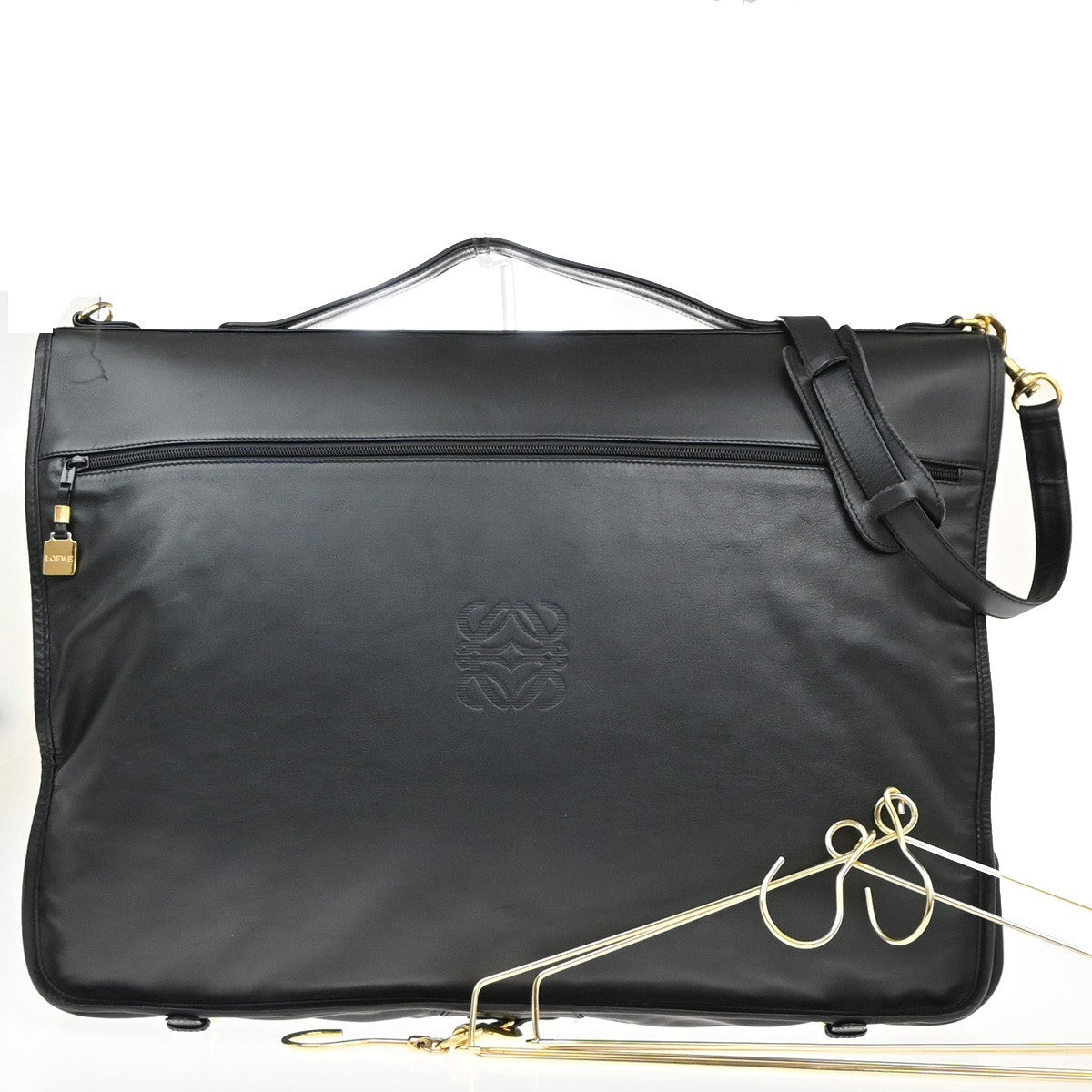 LOEWE Logo Anagram 2way Garment Shoulder Hand Bag Leather BK GHW Spain 68MA416