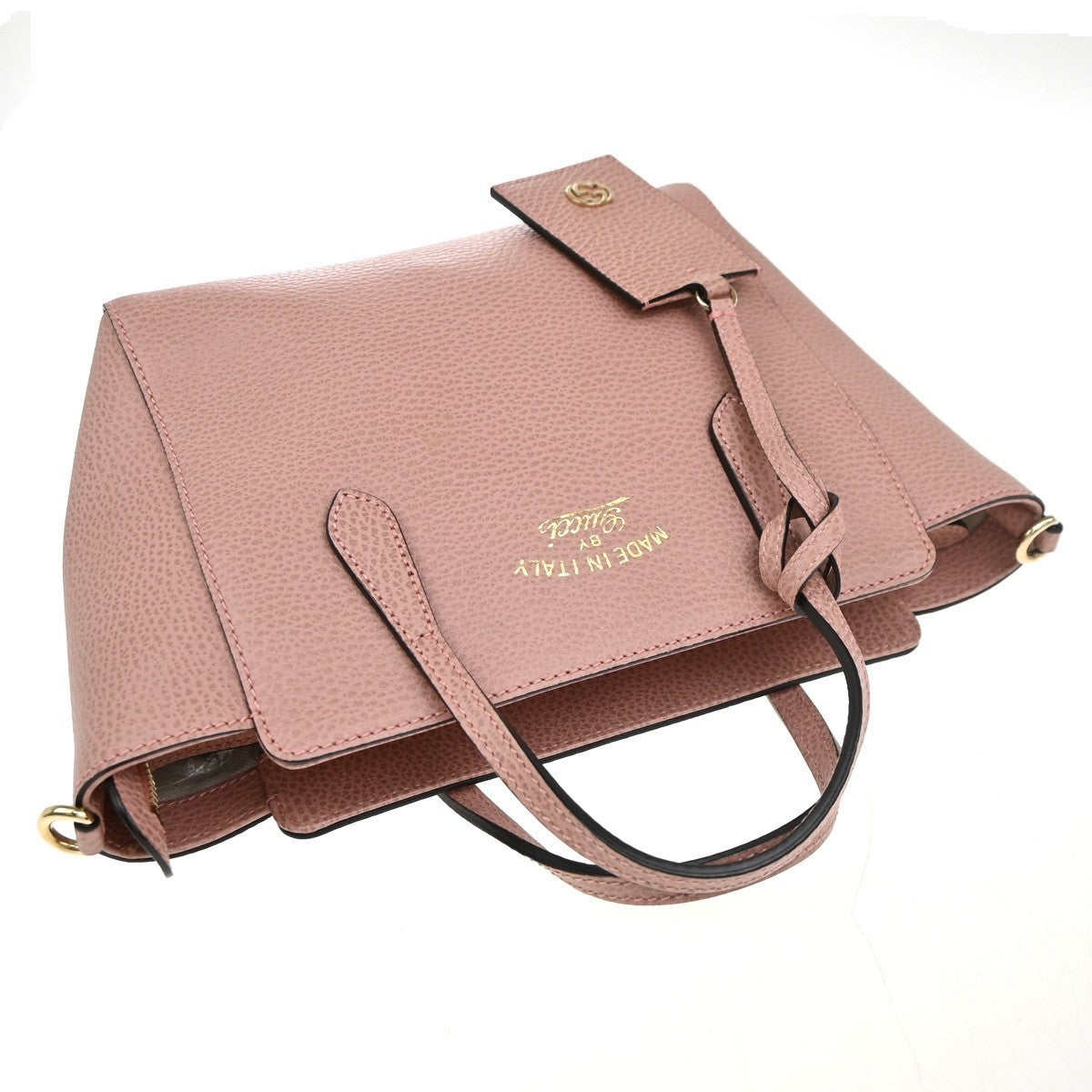 GUCCI Logo Swing Hand Bag Leather Pink Made In Italy 79KP326