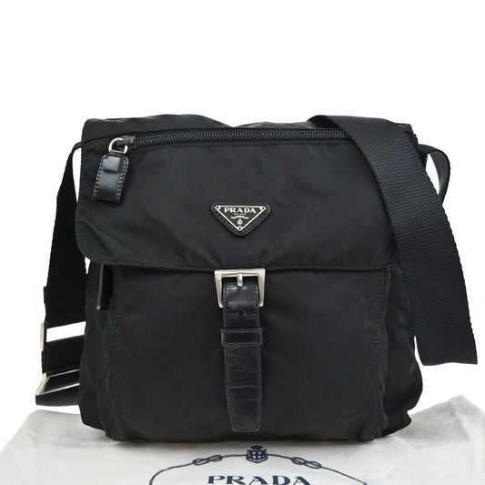 PRADA Logo Tessuto Crossbody Shoulder Bag Nylon Leather Black SHW Italy 36EE541