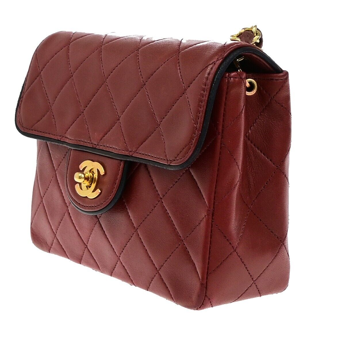 CHANEL CC Logo Mini Matelasse Chain Shoulder Bag Leather Red Vintage 335RF239