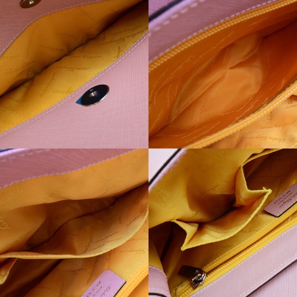 SALVATORE FERRAGAMO Gancini Hand Bag Leather Pink Silver Made in Italy 62KA535