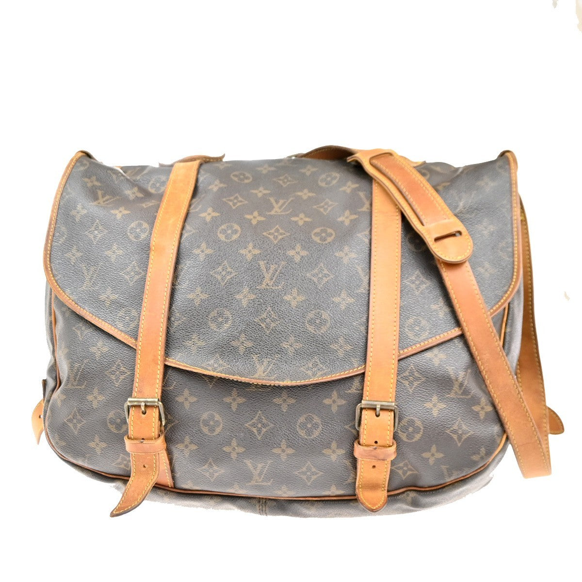 LOUIS VUITTON Logo Saumur 43 Shoulder Bag Monogram Leather Brown M42252 32KC654