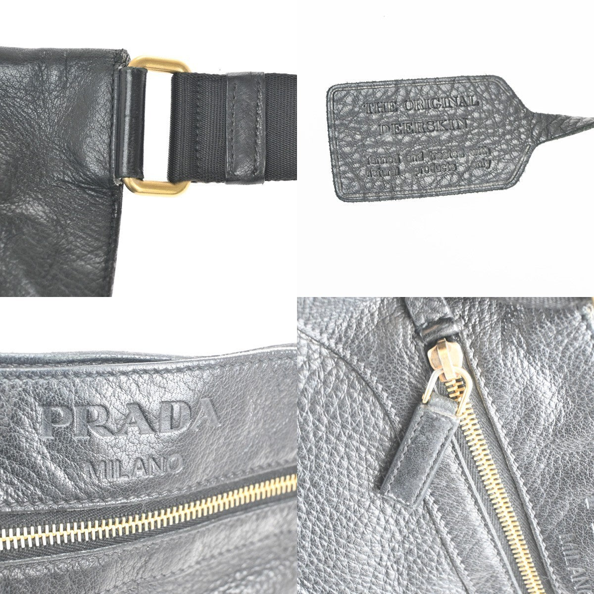 PRADA MILANO Messenger Shoulder Bag Canvas Leather Black GHW  11TA527