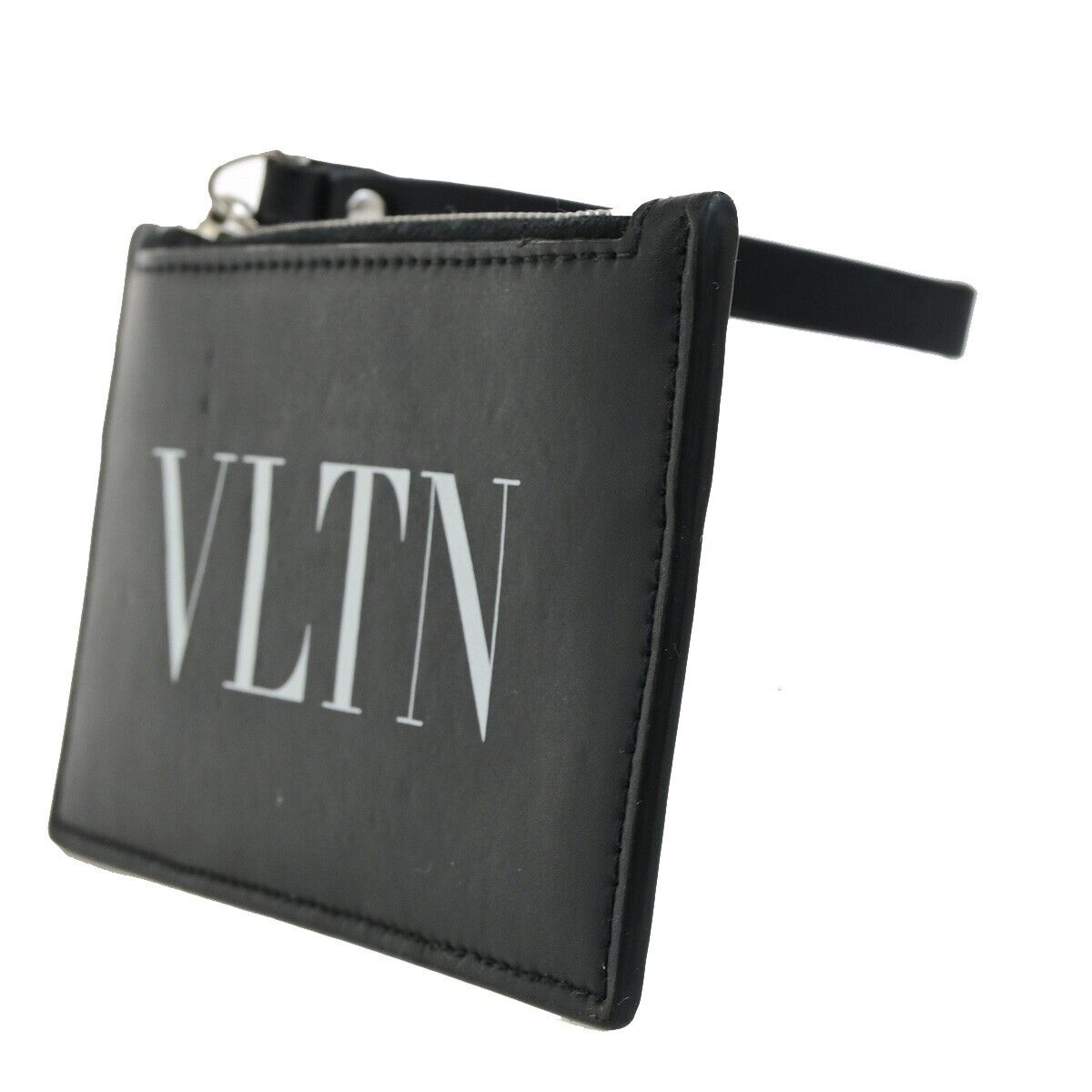 VALENTINO GARAVANI VLTN Logo Coin Wallet Card Holder Studs Leather Black 67YG964