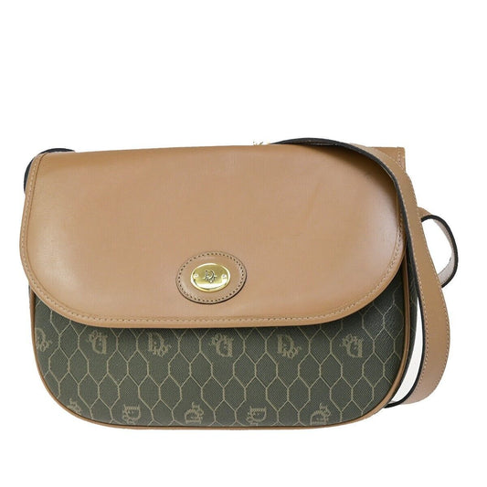 CHRISTIAN DIOR Logos Honeycomb Shoulder Bag PVC Leather Brown Gold 36FB184