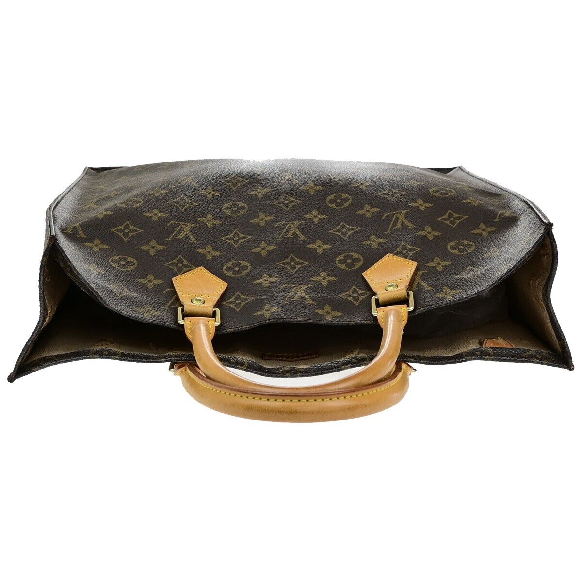 LOUIS VUITTON Logo Sac Plat Hand Tote Bag Monogram Leather Brown M51140 39ED895