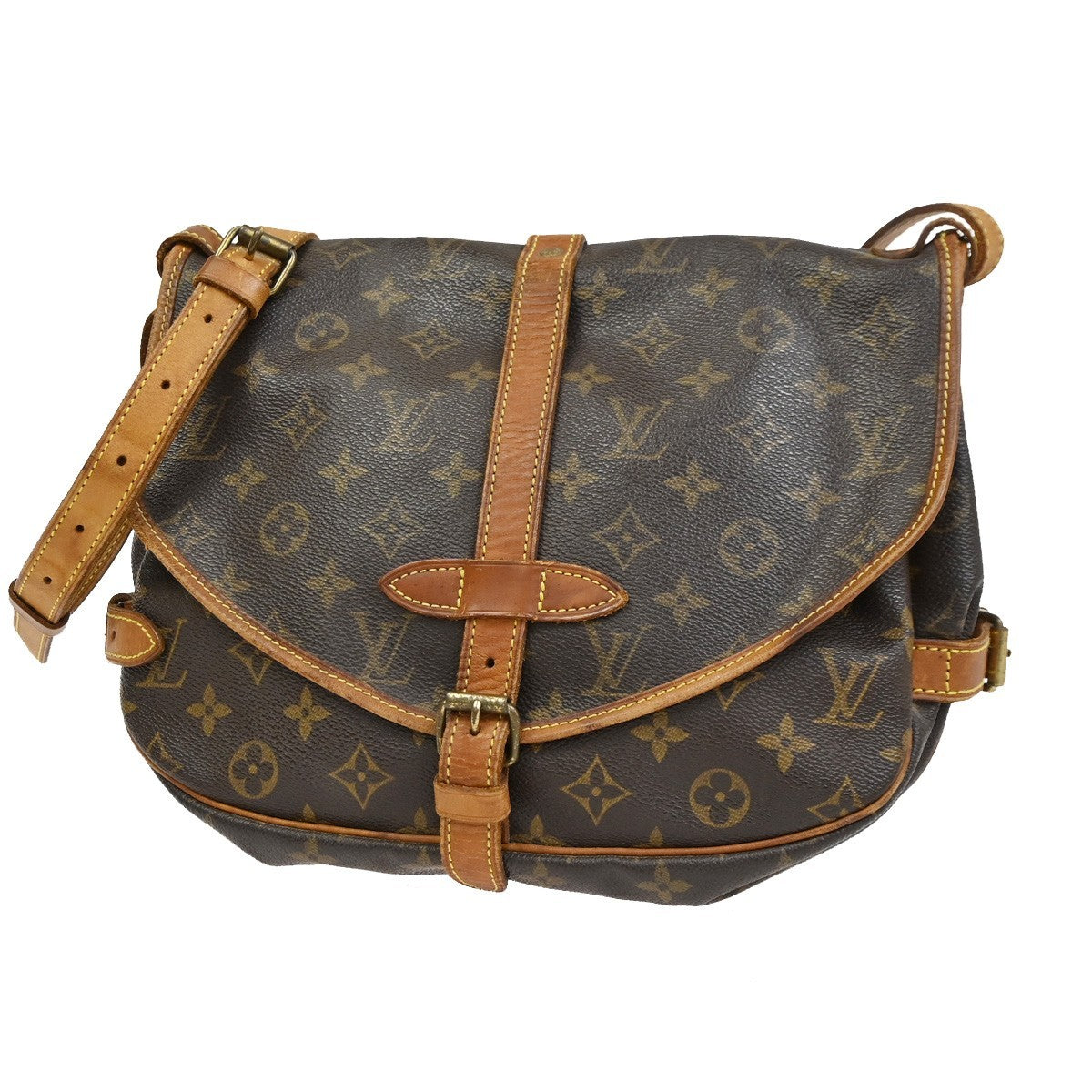 LOUIS VUITTON Logo Saumur 30 Shoulder Bag Monogram Leather Brown M42256 34CA957