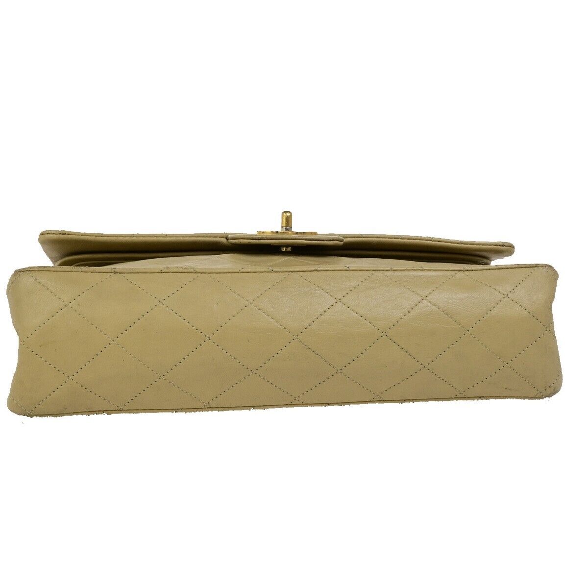 CHANEL CC Matelasse 25 Double Flap Chain Shoulder Bag Leather Beige GHW 636FB329