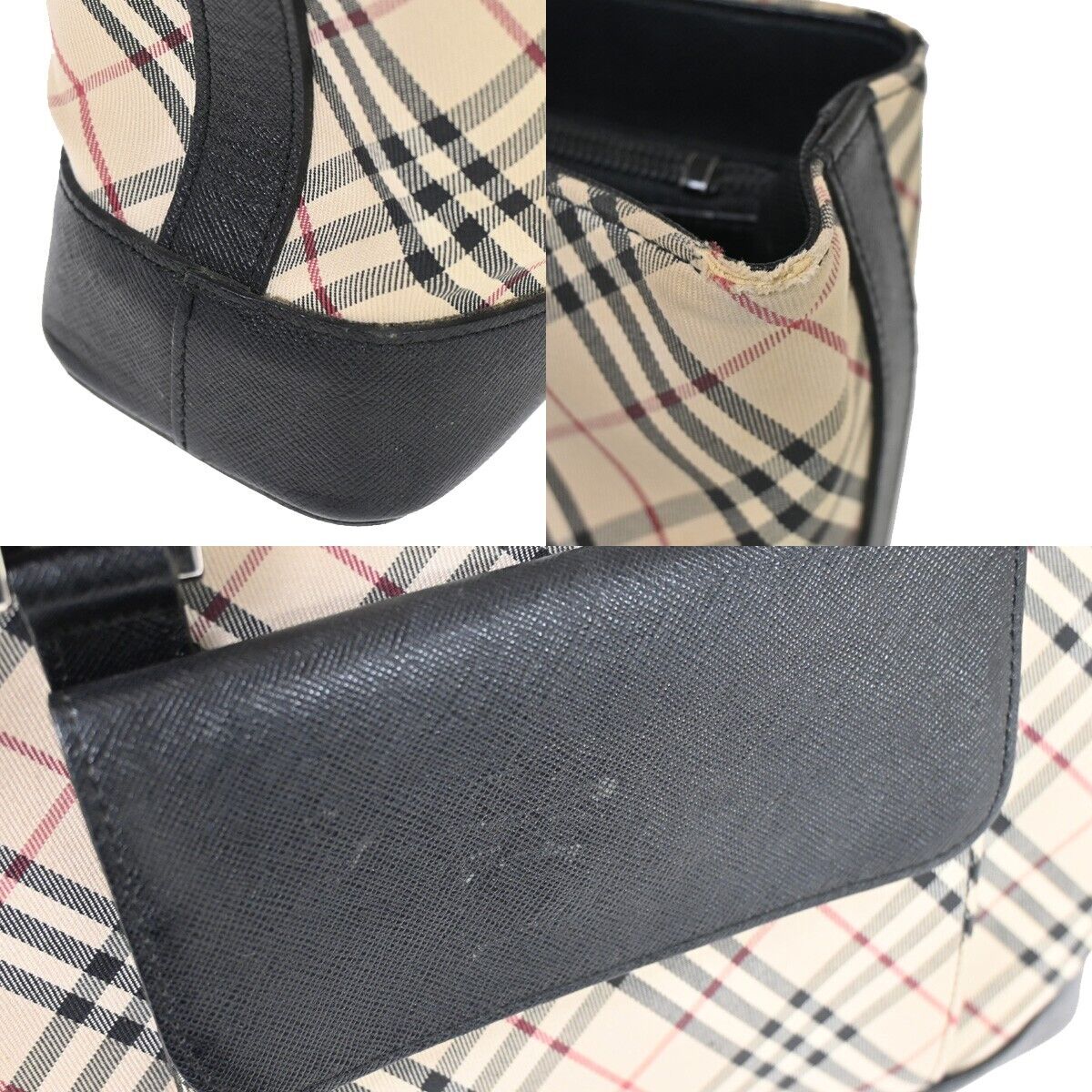 BURBERRY Logo Nova Check Hand Tote Bag Canvas Leather Beige Black Silver 69HB709