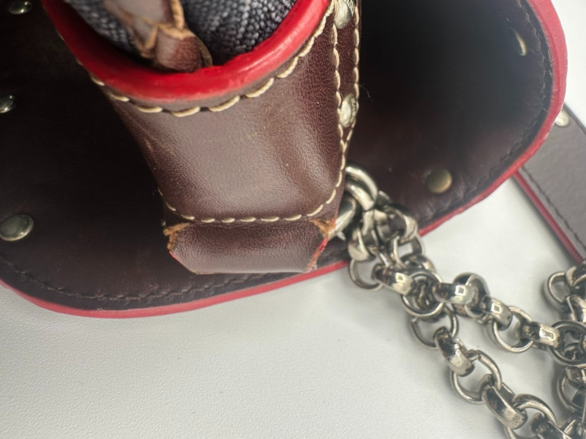 LOEWE Logo Anagram Studded Flap Shoulder Bag Canvas Leather Navy SHW 35CA788