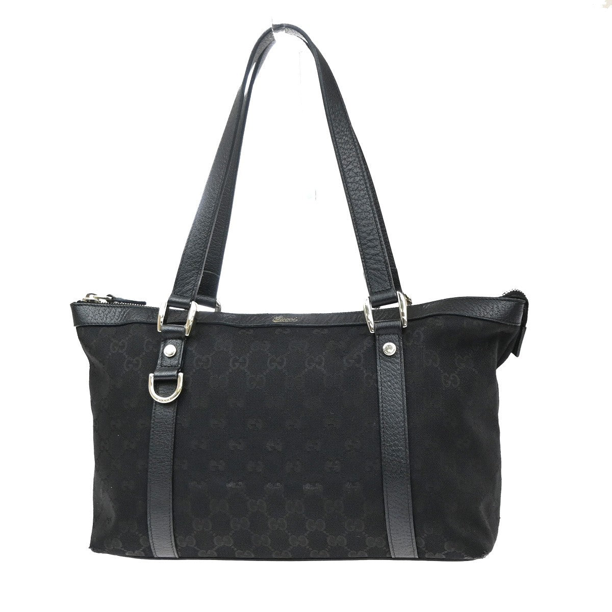 GUCCI Logo Abbey GG Tote Hand Bag Canvas Leather Black Italy GHW 34MA669