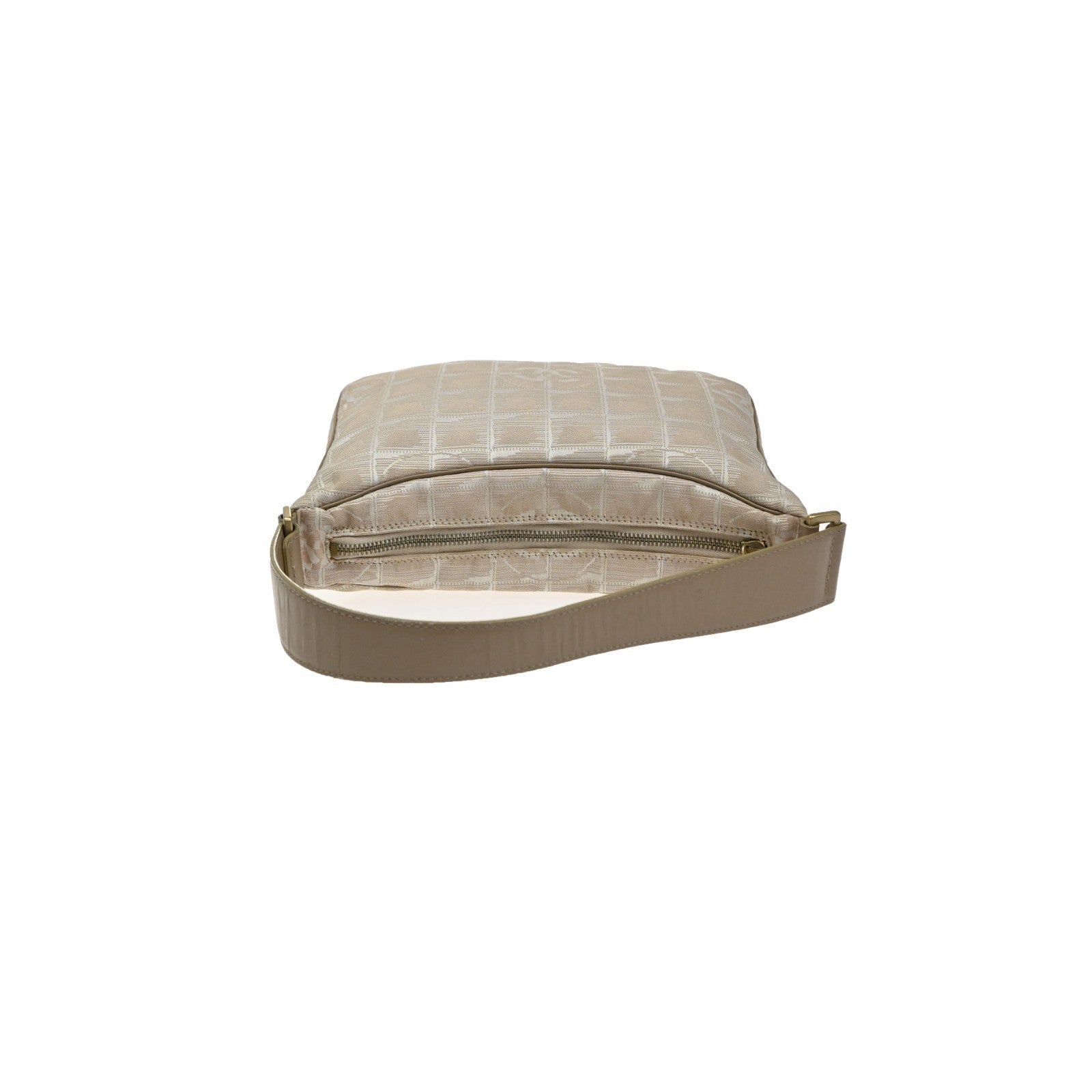 CHANEL CC Logo New Travel Line Shoulder Bag Nylon Leather Beige Italy 80MA662