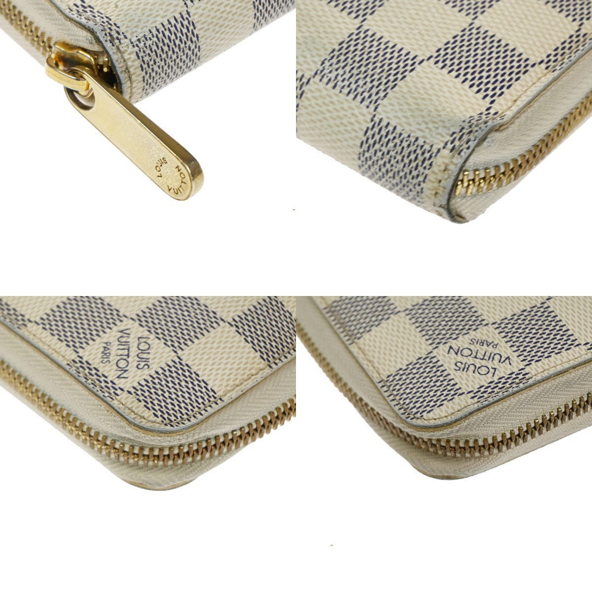 LOUIS VUITTON Zippy Long Wallet Damier Azur Leather White Spain N60019 67KD007