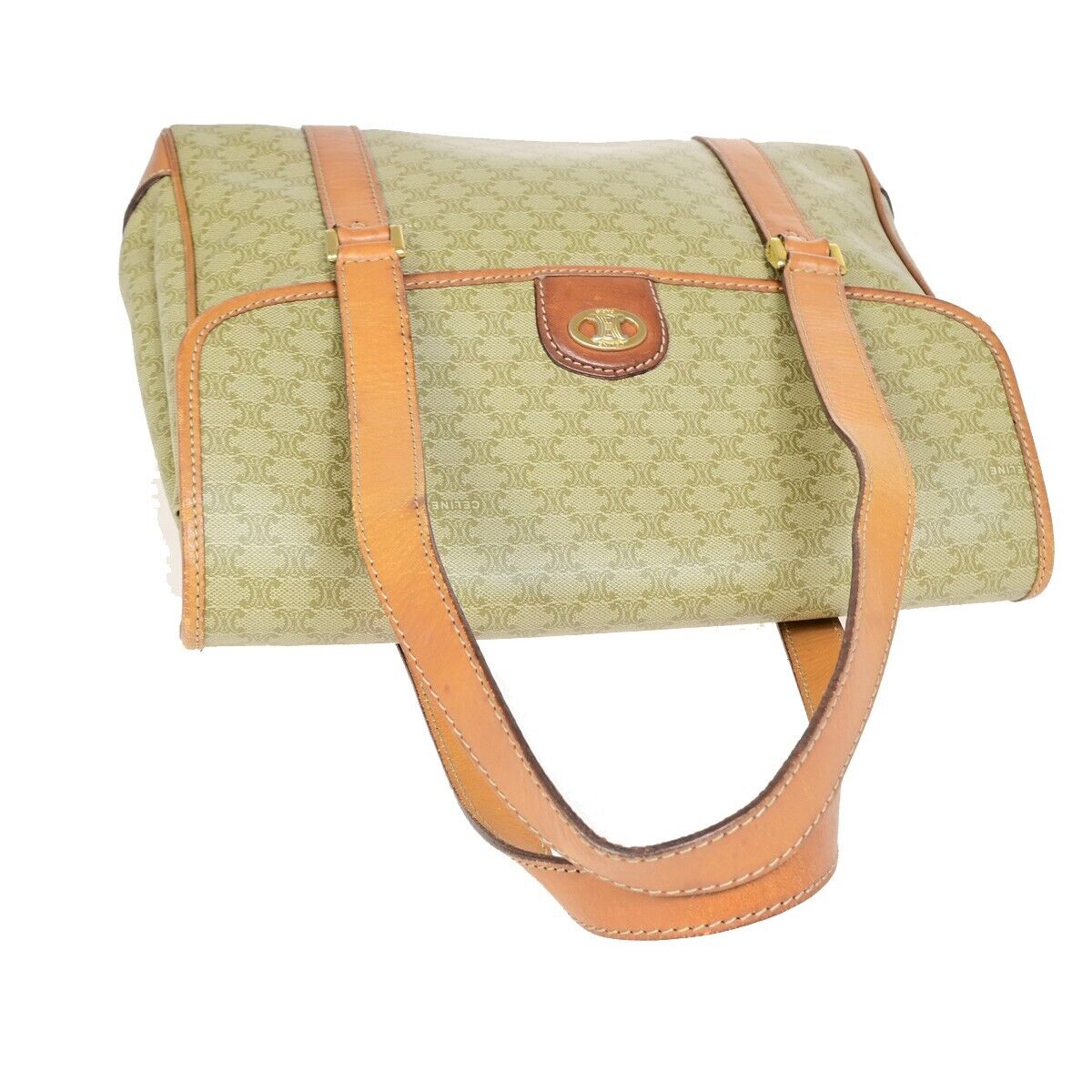 CELINE Logo Macadam Pattern Shoulder Tote Bag PVC Leather Brown GHW 61SJ063