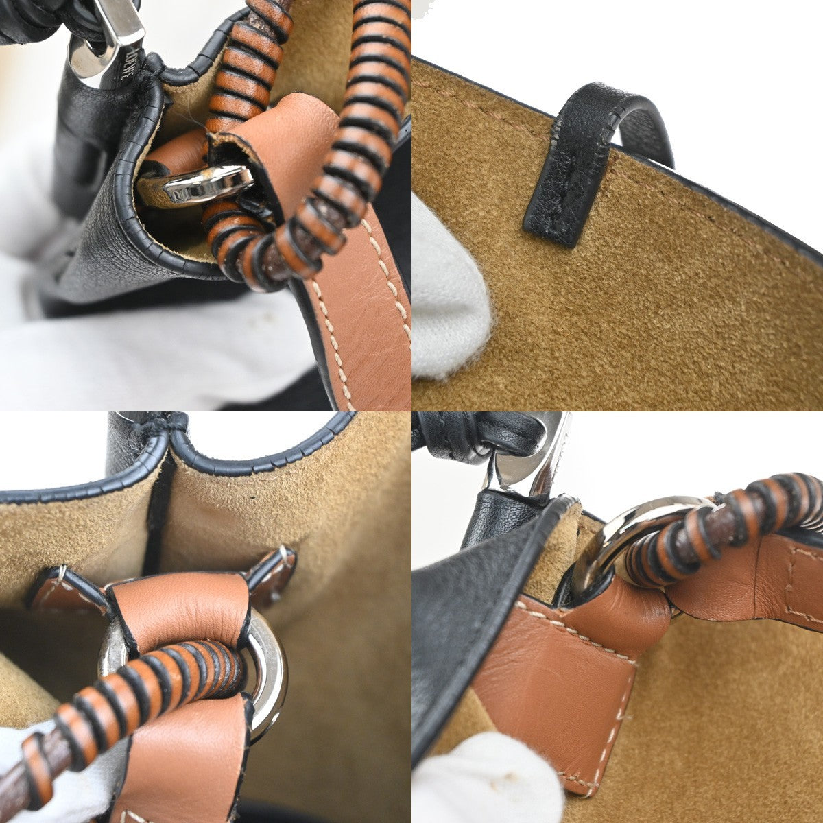 LOEWE Logo Anagram Gate Bucket 2Way Handle Shoulder Bag Leather BK Spain 24RL910