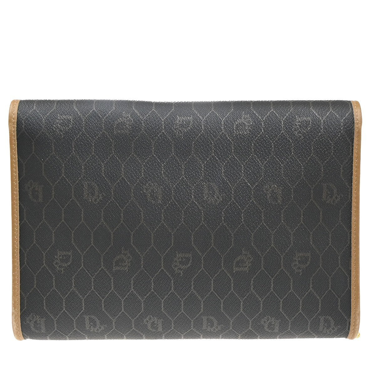 CHRISTIAN DIOR Logos Honeycomb Chain Shoulder Bag PVC Leather Brown Gold 38KP372
