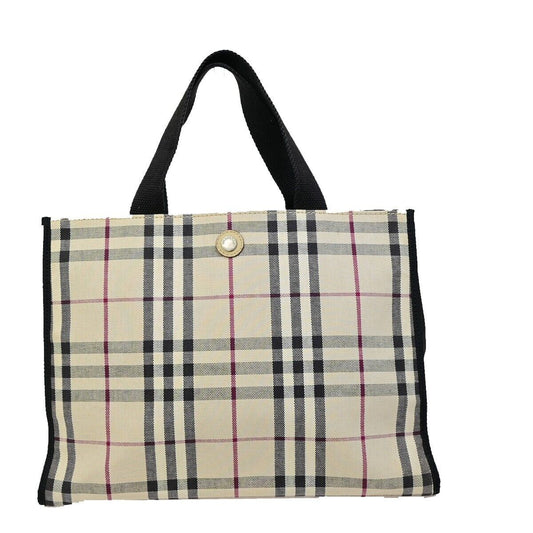 BURBERRY Logo Nova Check Hand Tote Bag Canvas Beige Black 05EB590