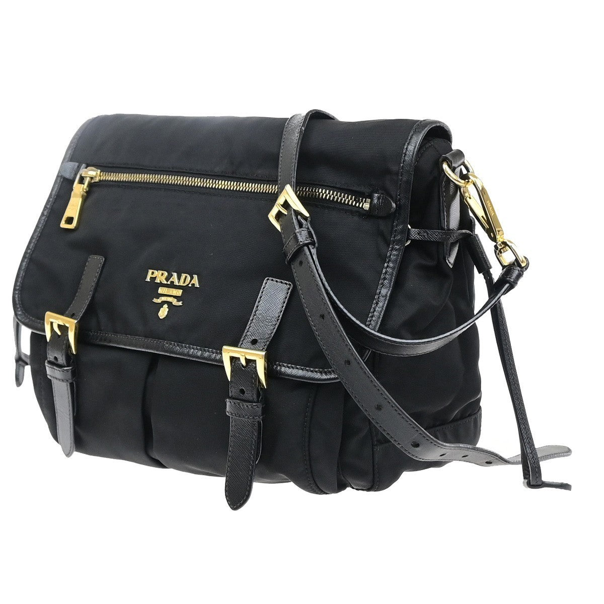 PRADA Logo Tessuto Crossbody Shoulder Bag Nylon Leather Black GHW Italy 76MA710
