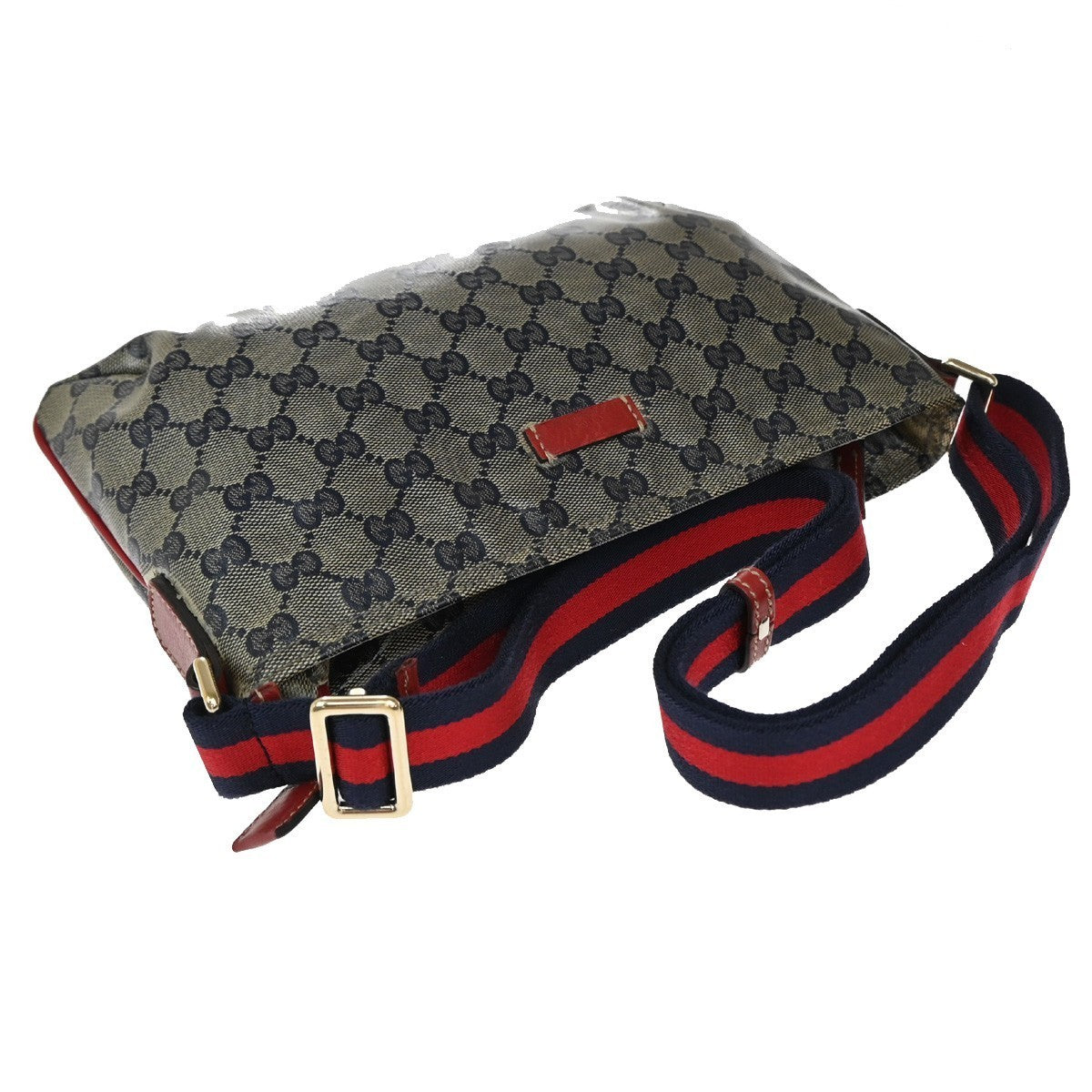 GUCCI GG Pattern Crystal Shoulder Bag Coating Canvas Leather Blue Red 88KP239