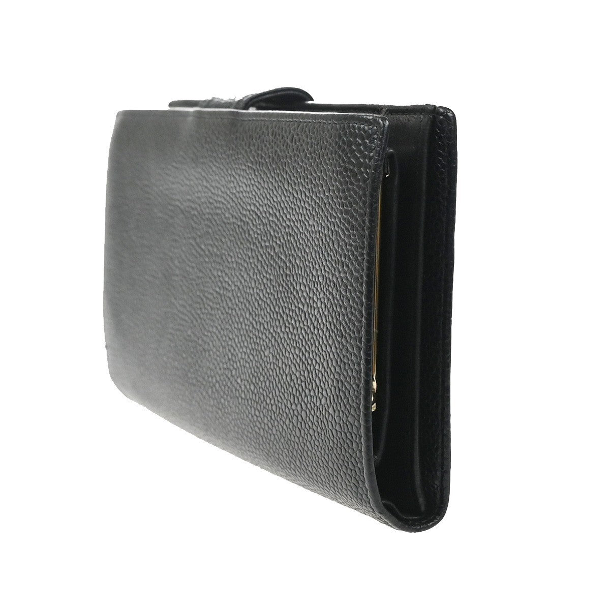 CHANEL CC Logo Bifold Long Wallet Grained Calfskin Leather Black France 16RL991