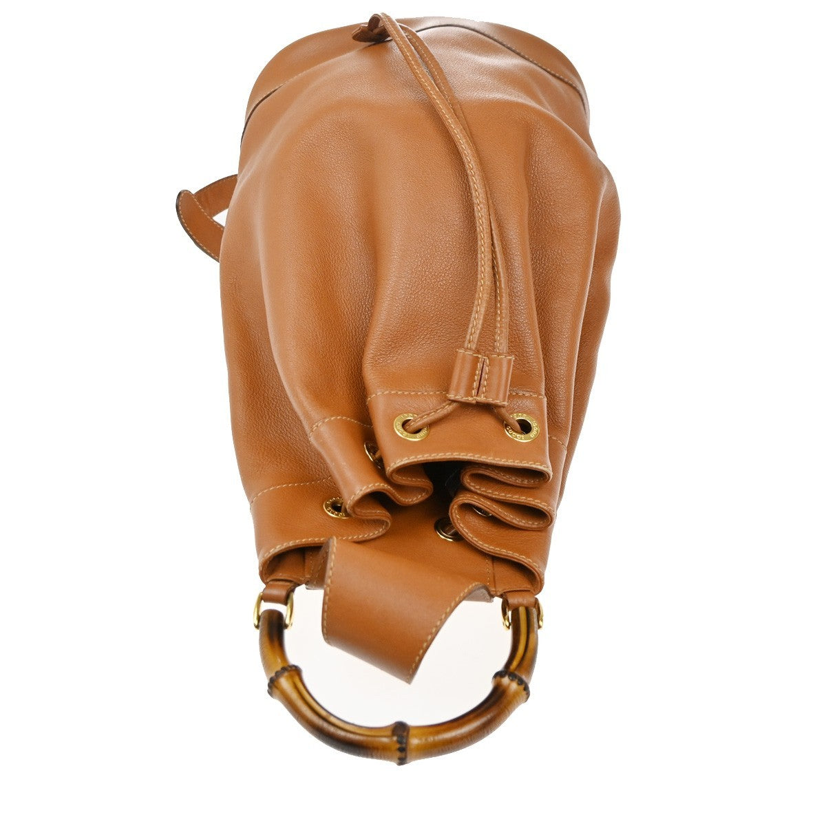 GUCCI Logo Bamboo 2way One Shoulder Body Hand Bag Brown Gold Italy 31CA655