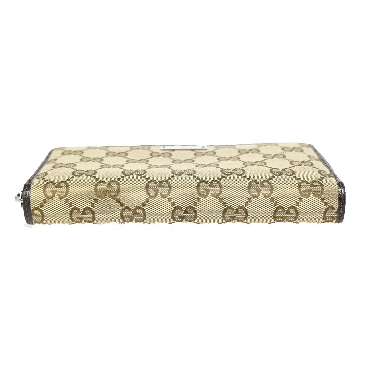 GUCCI Logo GG Pattern Long Bifold Zipper Wallet Canvas Leather Brown 39EB038
