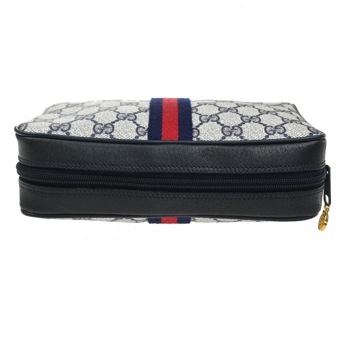 GUCCI Sherry GG Pattern Clutch Hand Bag PVC Leather Navy Blue GHW Italy 68MA570