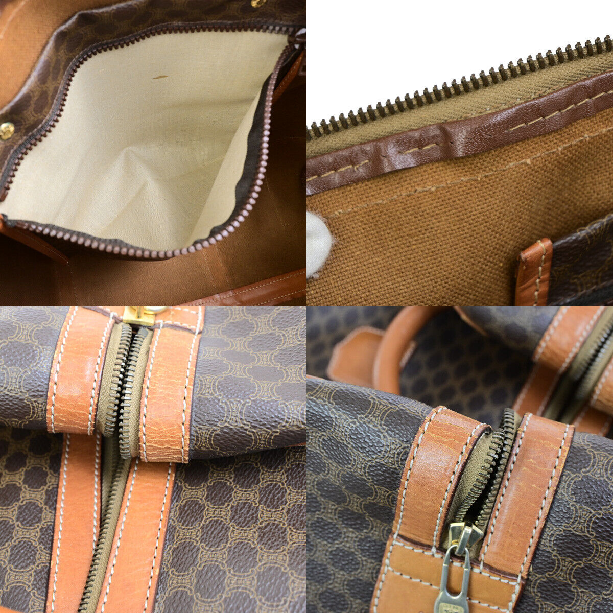 CELINE Logo Macadam Pattern Travel Hand Bag PVC Leather Brown GHW Italy 01YG640