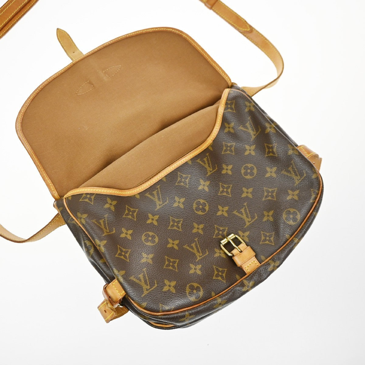 LOUIS VUITTON Logo Saumur 30 Shoulder Bag Monogram Leather Brown M42256 72SA025