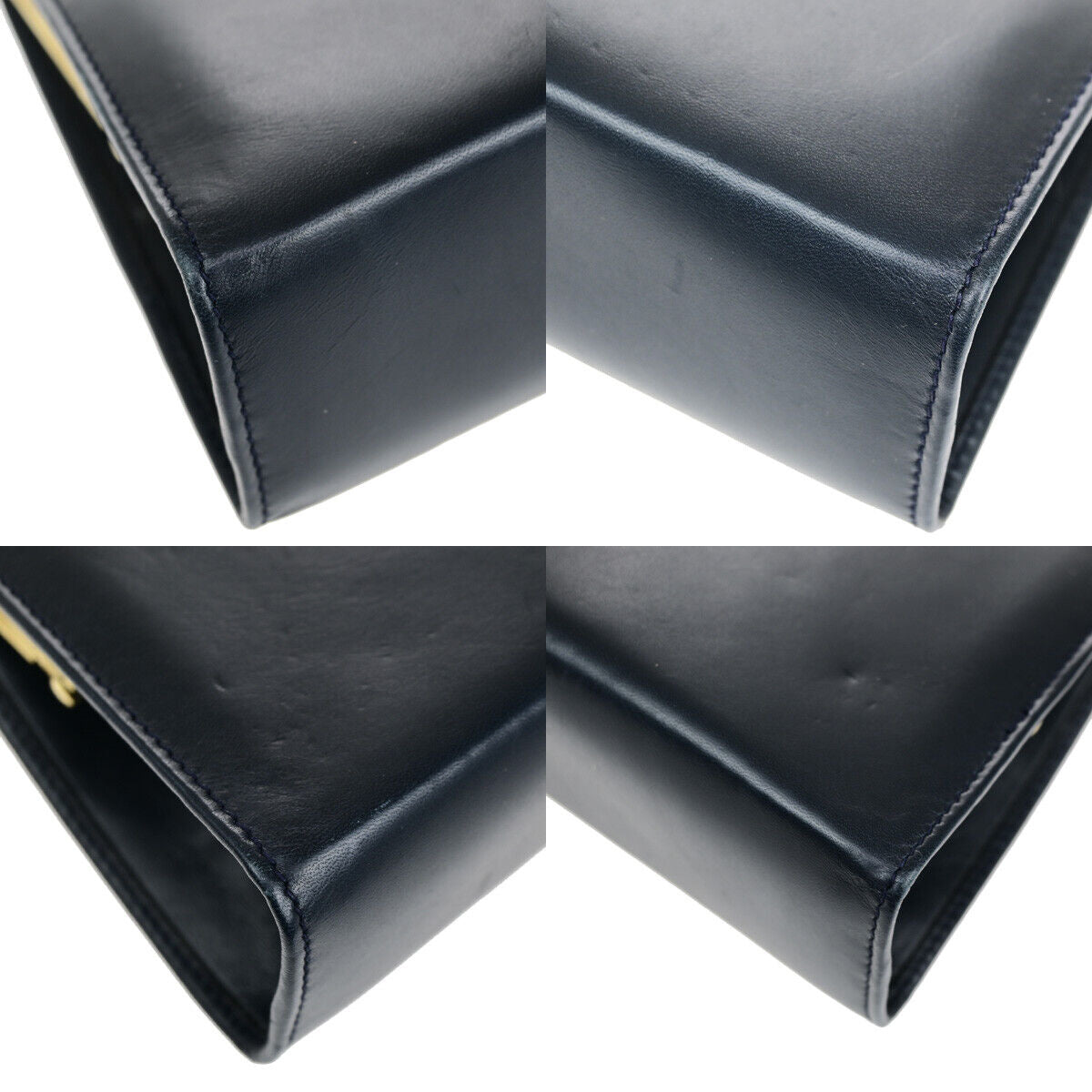 SALVATORE FERRAGAMO Vara Mini Chain Shoulder Bag Leather Navy Blue GHW 69YF494