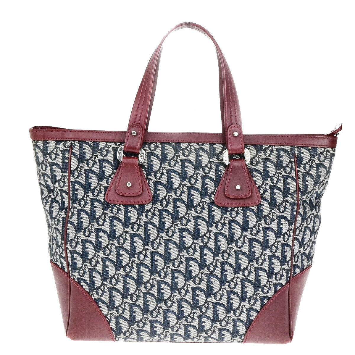 CHRISTIAN DIOR Trotter Pattern Hand Bag Canvas Leather BY Blue SHW 16YG692