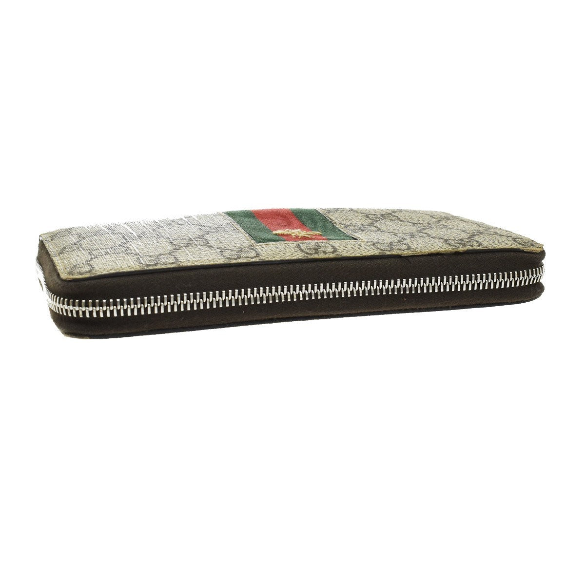GUCCI Sherry GG Pattern Long Zipper Around Wallet Supreme Leather Brown 65KB316