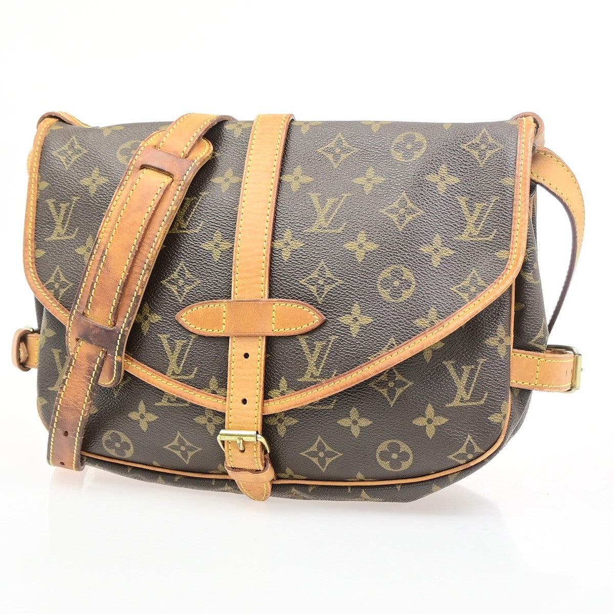 LOUIS VUITTON Logo Saumur 30 Shoulder Bag Monogram Leather Brown M42256 87YJ234