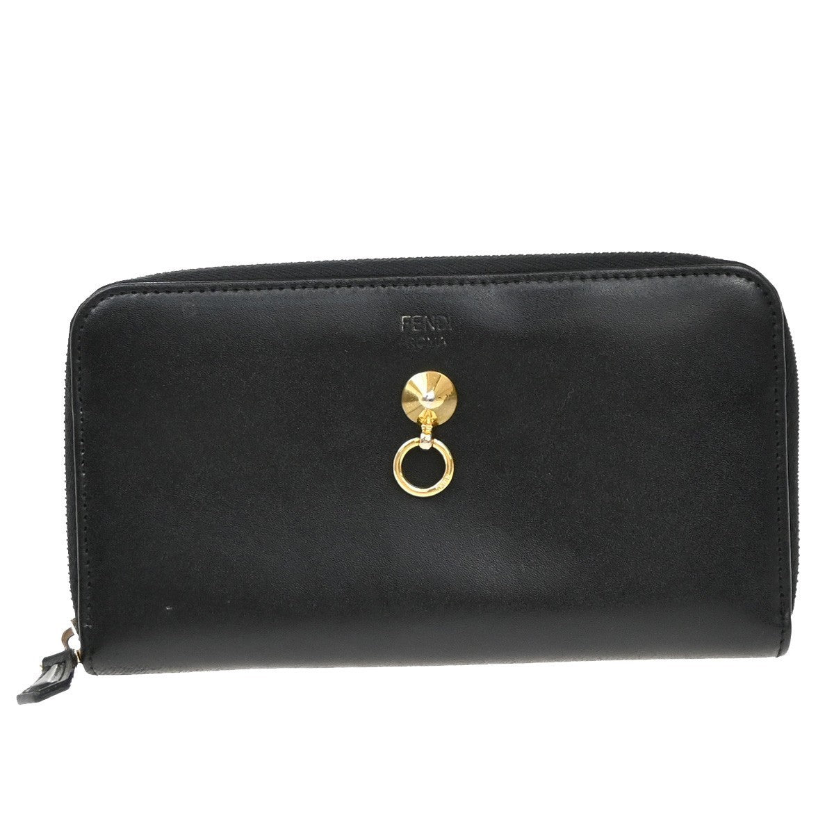 FENDI By The Way Logo Long Zip Around Wallet Leather Black GHW Italy 67KP310