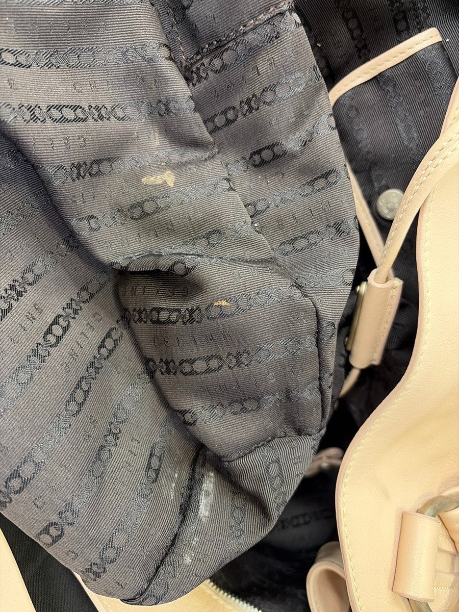 CELINE Logo Bittersweet Shoulder Hand Bag Leather Beige SHW Italy 76YH959