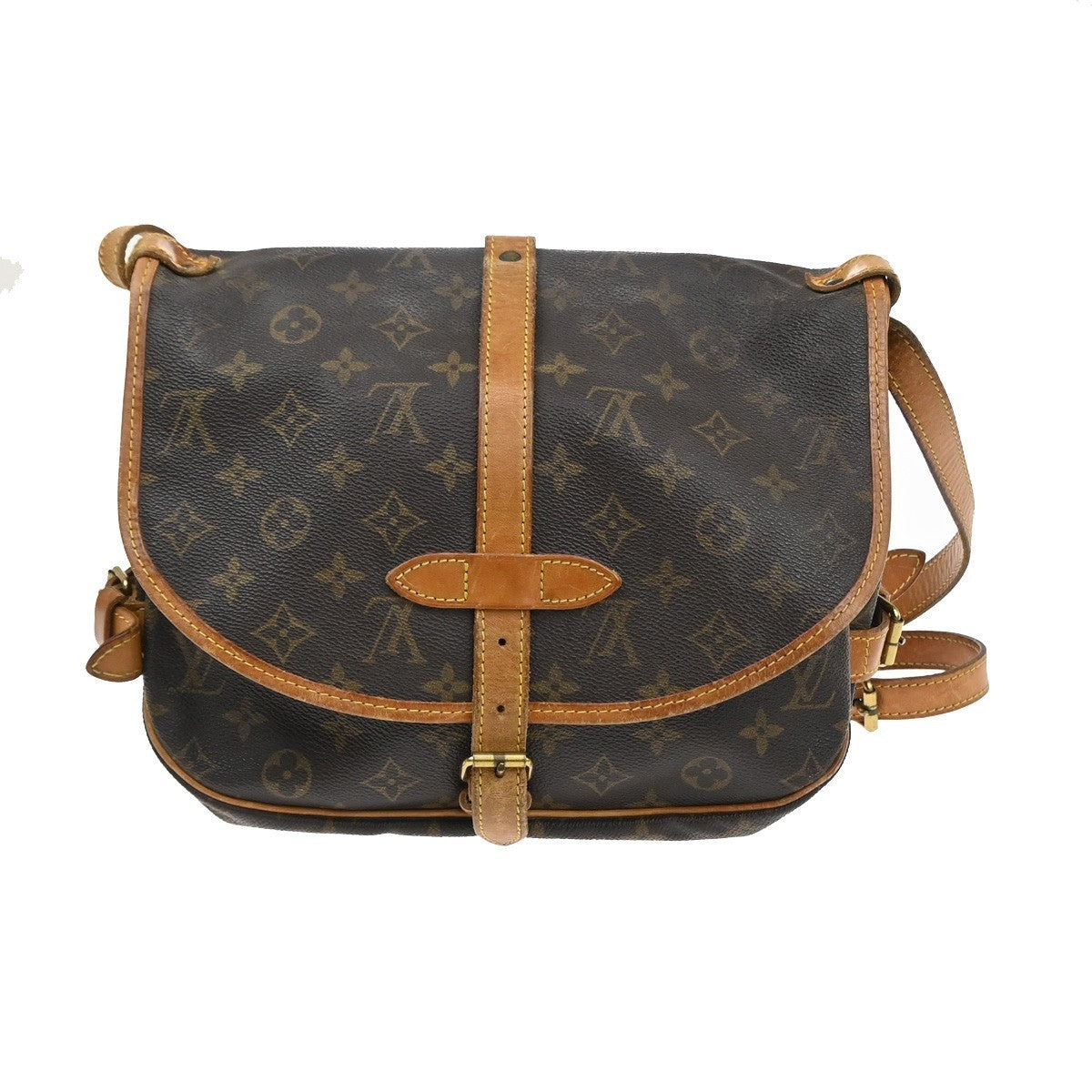 LOUIS VUITTON Logo Saumur 30 Shoulder Bag Monogram Leather Brown M42256 82SA119