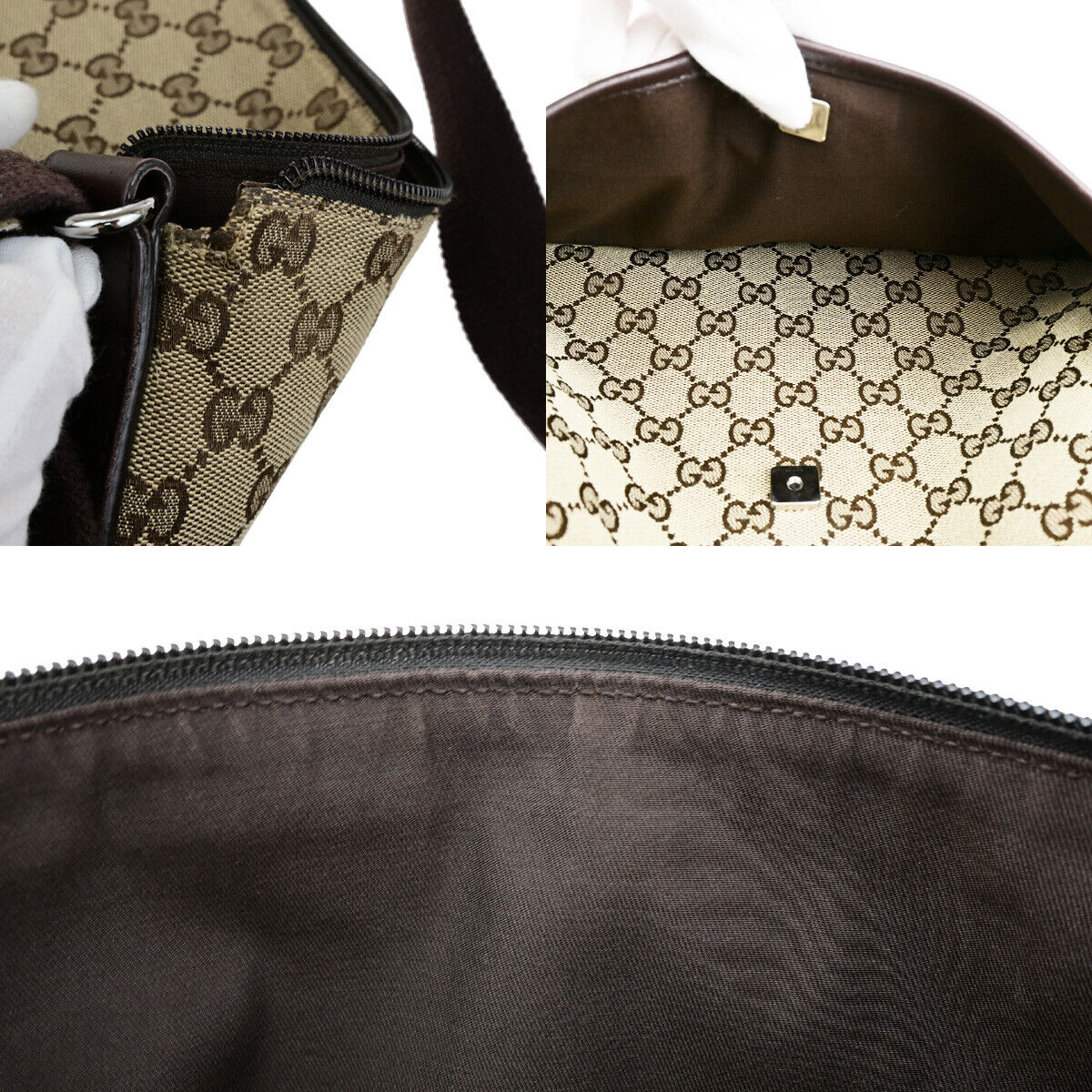 GUCCI Logo GG Pattern Shoulder Bag Canvas Leather Brown Italy 86SJ037