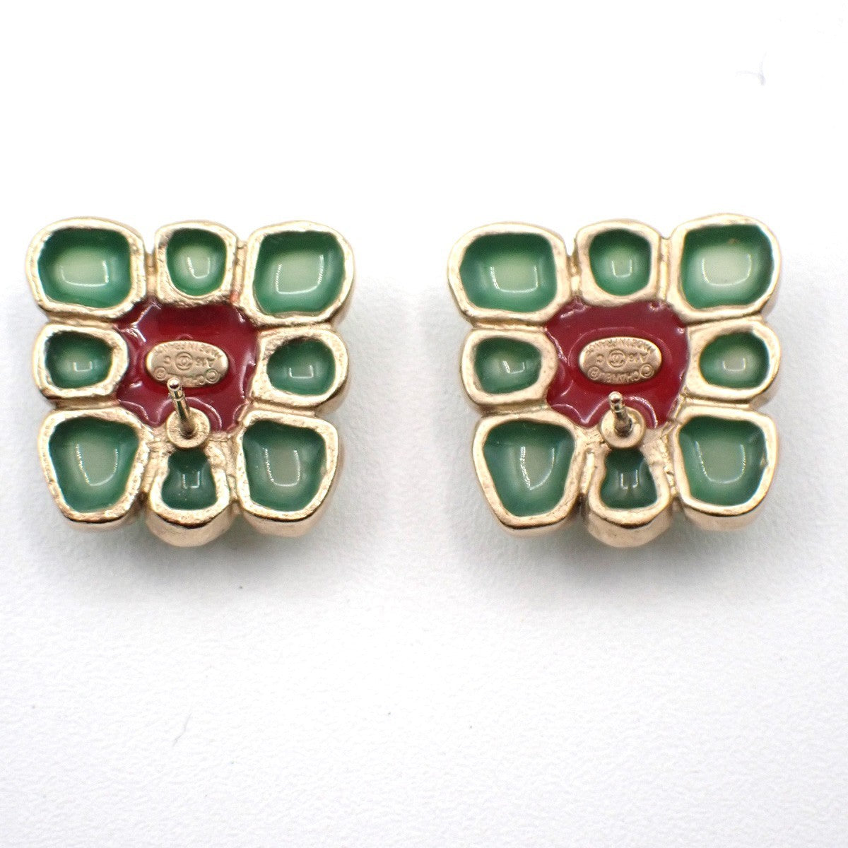 CHANEL CC Logo Button Square Pierce Earrings Gripoix A16C GHW France 86RL679