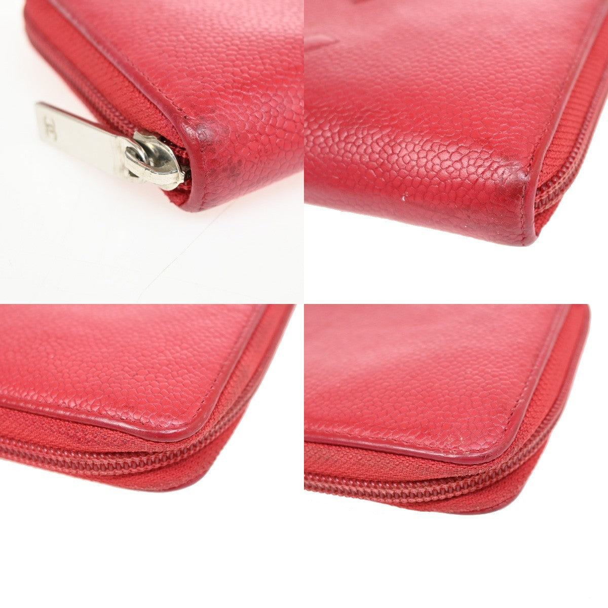 CHANEL CC Logo Zipper Around Wallet Grained Calfskin Leather Red SHW 35YH792