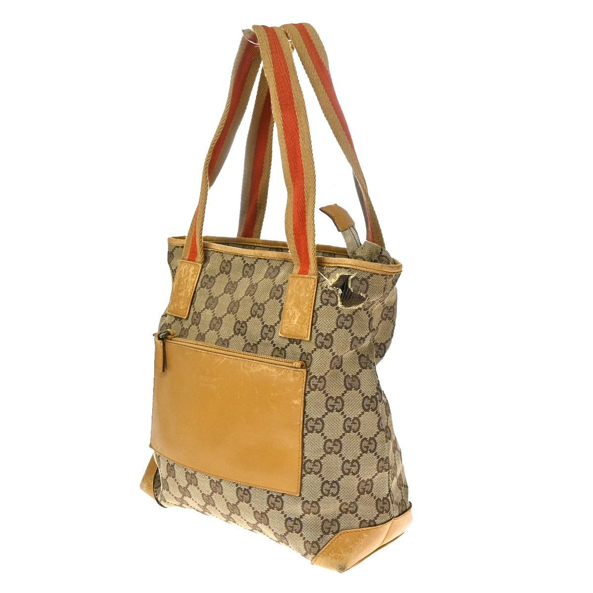 GUCCI Logo Sherry GG Pattern Shoulder Bag Canvas Leather Beige SHW Italy 02YJ173