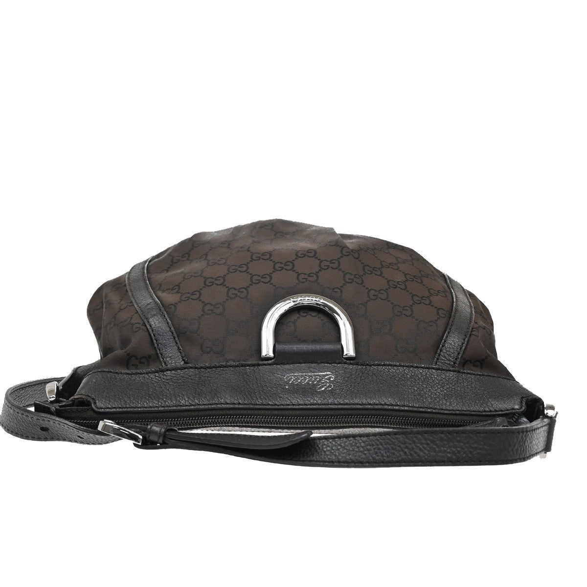 GUCCI Logo GG pattern Abbey Shoulder Bag Nylon Leather Brown SHW Italy 88KB731