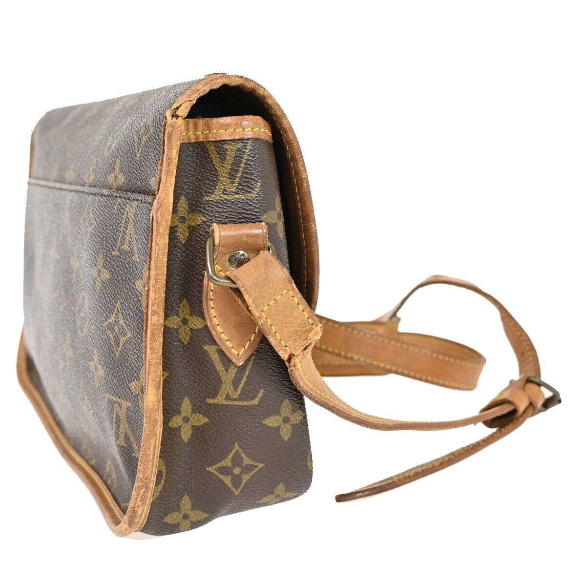LOUIS VUITTON LV Logo Gibeciere MM Shoulder Bag Monogram Leather M42247 36FA232