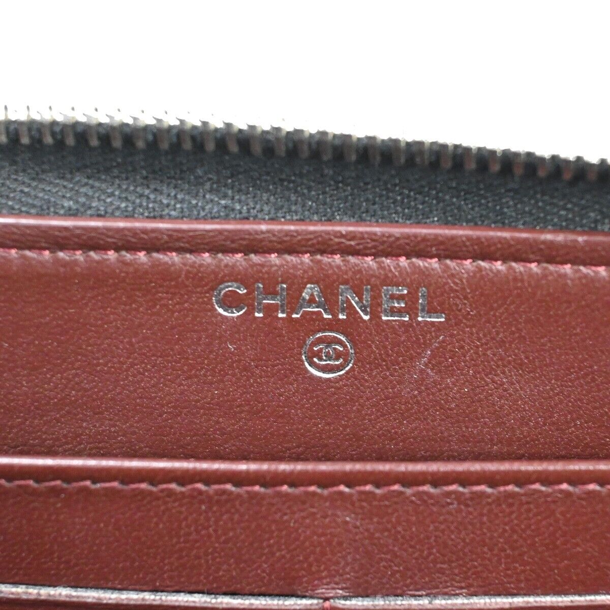 CHANEL CC Logo Zip Around Wallet Purse Matelasse Leather Black Silver 16HB878